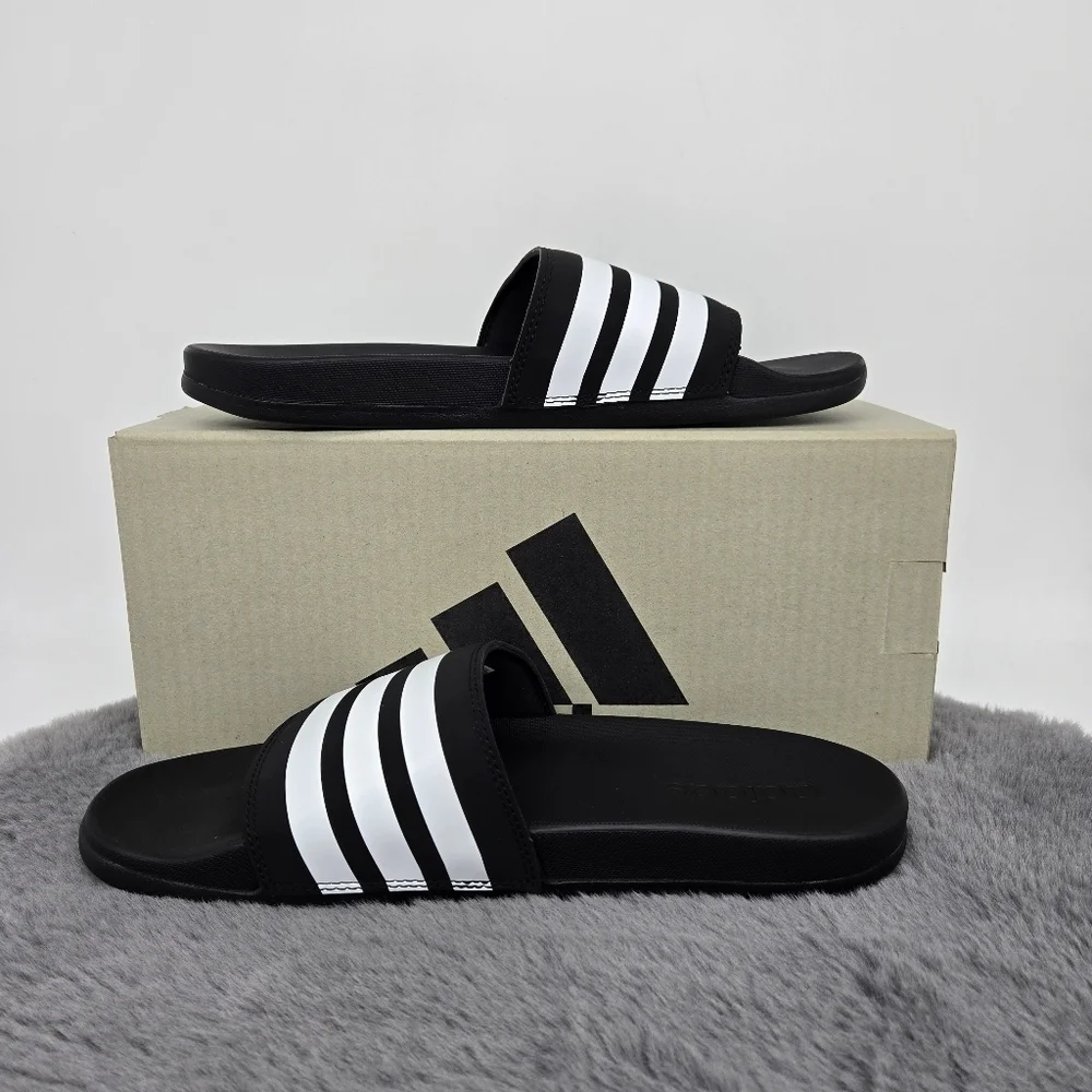 New adidas Adilette Comfort Slides Black White Men's Shoes Size 9